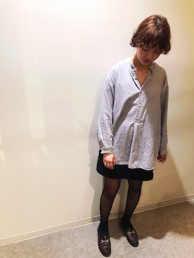 「VINTAGE（ヴィンテージ）のアイテム（シャツ/ブラウス、ブルー系）」を使った、Tsukimiさん（レディース・161cm）の春コーディネート