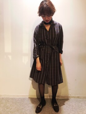 「VINTAGE（ヴィンテージ）のアイテム（ワンピース/ドレス、ブラウン系）」を使った、Tsukimiさん（レディース・161cm）の春コーディネート