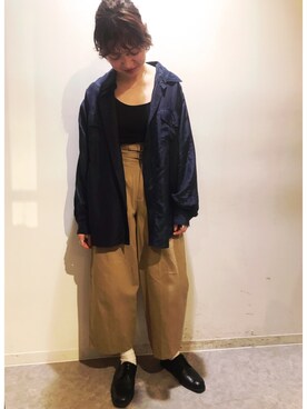 「VINTAGE（ヴィンテージ）のアイテム（シャツ/ブラウス、ブルー系）」を使った、Tsukimiさん（レディース・161cm）の春コーディネート