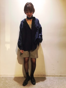 「MARGARET HOWELL（マーガレットハウエル）のアイテム（パンツ、グレー系）」を使った、Tsukimiさん（レディース・161cm）の春コーディネート