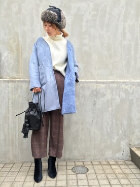 「袖ボリューム」｜「アイテム（ムートンコート）」を使った、GUCCIさん（レディース・167cm）の冬コーディネート