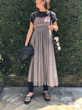「ロックT」｜「アイテム（ライダースジャケット）」を使った、GUCCIさん（レディース・167cm）の春コーディネート