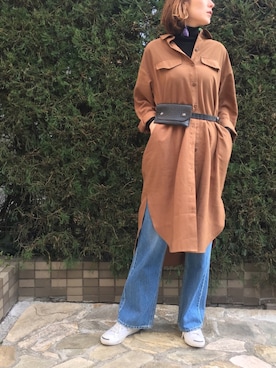 「リブニット」｜「アイテム（シャツワンピース）」を使った、GUCCIさん（レディース・167cm）の冬コーディネート