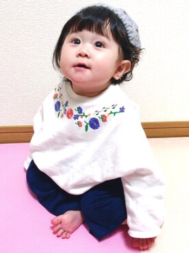 「花柄 トップス」｜むぅさんさん（キッズ・70cm）の春コーディネート