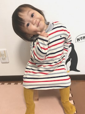 「Moujonjon（ムージョンジョン）のアイテム（ワンピース/ドレス）」を使った、ayumiさん（キッズ・70cm）の冬コーディネート