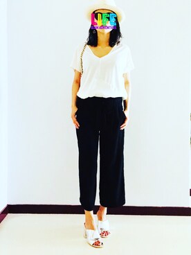 「ZARA（ザラ）のアイテム（その他パンツ、ブラック系）」を使った、milkyさん（レディース・163cm）の冬コーディネート