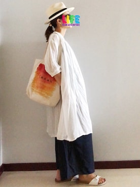 「studio CLIP（スタディオクリップ）のアイテム（シャツワンピース、ホワイト系）」を使った、milkyさん（レディース・163cm）の冬コーディネート
