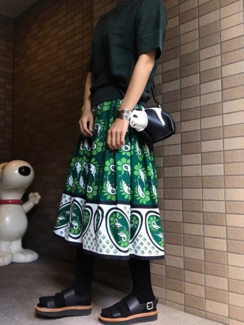 Drawer プリント ロングスカートを使った人気ファッションコーディネート - WEAR