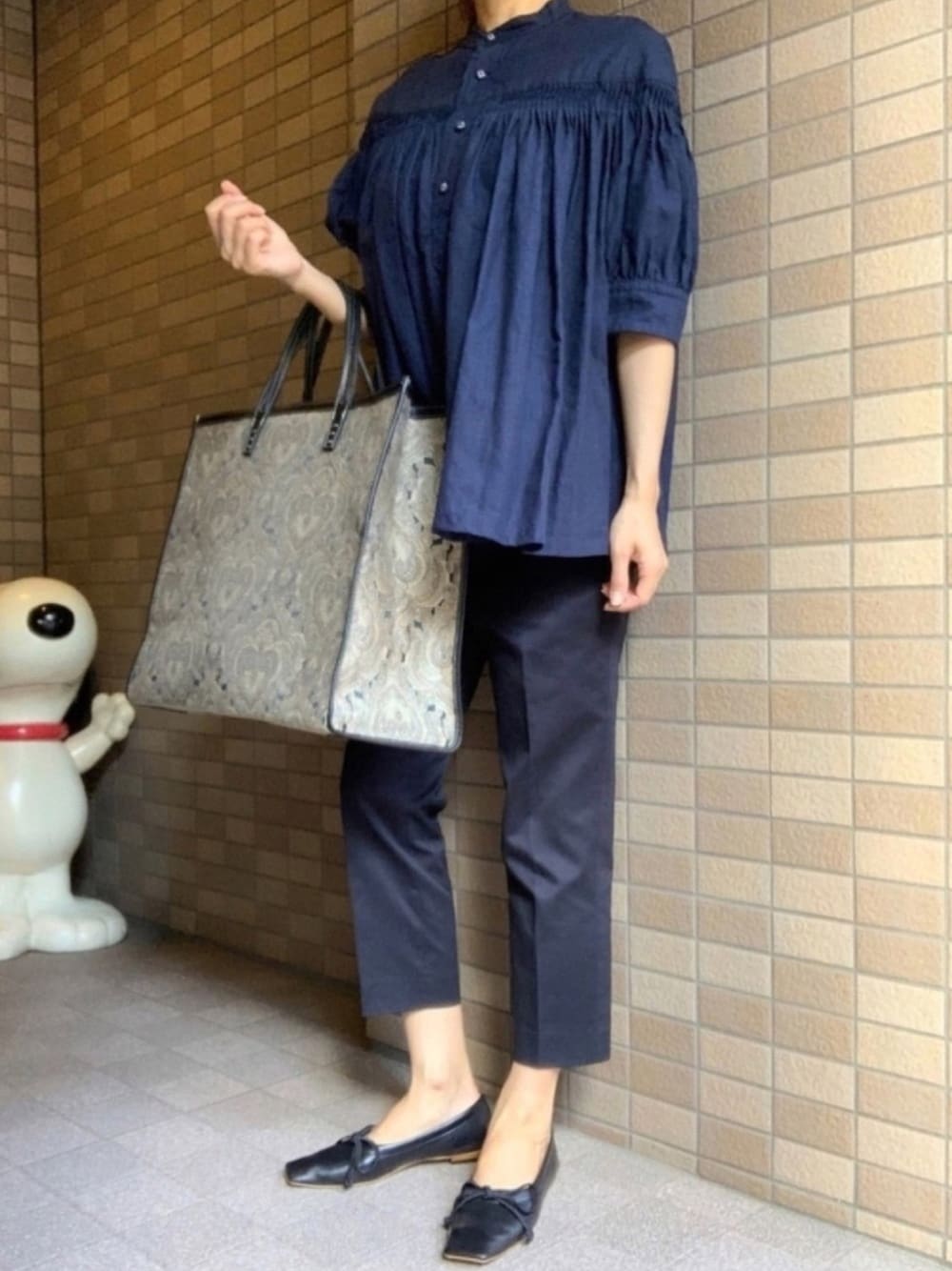 「Scyeのアイテム（シャツ/ブラウス、ブルー系）」を使った、おにこ🍙さん（レディース・160cm）の秋コーディネートの1枚目の写真