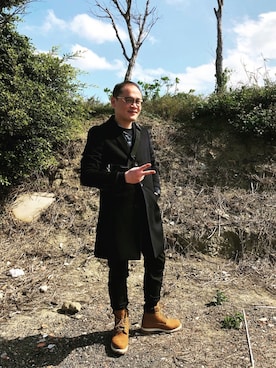 「靴」｜「アイテム（チェスターコート）」を使った、吳俊修さん（メンズ・170cm）の冬コーディネート