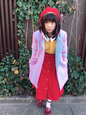 「Lily Brown」｜「アイテム（ハンチング/ベレー帽）」を使った、橘綾乃さん（レディース・145cm）の春コーディネート