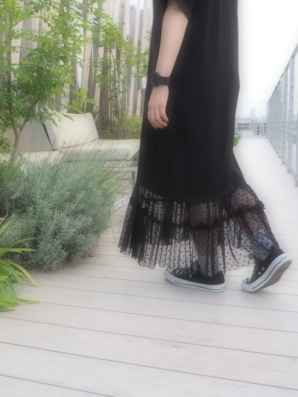 ADAM ET ROPE/アダム エ ロペ ドットチュールコンビワンピース 中古・古着通販】Adam et Rope (アダム エ ロペ) ドットチュール