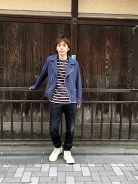 「春物」｜「アイテム（ブルゾン）」を使った、zakiさん（メンズ・172cm）の春コーディネート