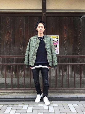 「ビッグサイズコーデ」｜「アイテム（MA-1）」を使った、zakiさん（メンズ・172cm）の秋コーディネート