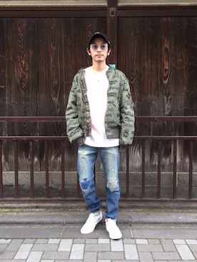 「HYSTERIC GLAMOUR（ヒステリックグラマー）のアイテム（MA-1）」を使った、zakiさん（メンズ・172cm）の冬コーディネート