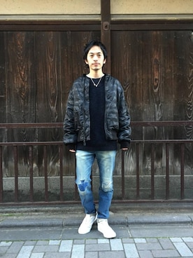 「HYSTERIC GLAMOUR（ヒステリックグラマー）のアイテム（MA-1）」を使った、zakiさん（メンズ・172cm）の冬コーディネート