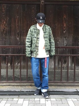 「HYSTERIC GLAMOUR（ヒステリックグラマー）のアイテム（MA-1）」を使った、zakiさん（メンズ・172cm）の冬コーディネート