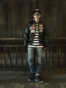 「hystericglamour」｜「アイテム（ライダースジャケット）」を使った、zakiさん（メンズ・172cm）の冬コーディネート