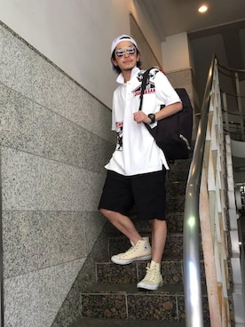 「スポーツ」｜「アイテム（ポロシャツ）」を使った、zakiさん（メンズ・172cm）の夏コーディネート