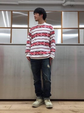 「HYSTERIC GLAMOUR（ヒステリックグラマー）のGIRLS BORDER総柄ジャカード リブ付Tシャツ（Tシャツ/カットソー）」を使った、zakiさん（メンズ・172cm）の秋コーディネート