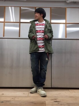 「HYSTERIC GLAMOUR（ヒステリックグラマー）のGIRLS BORDER総柄ジャカード リブ付Tシャツ（Tシャツ/カットソー）」を使った、zakiさん（メンズ・172cm）の秋コーディネート