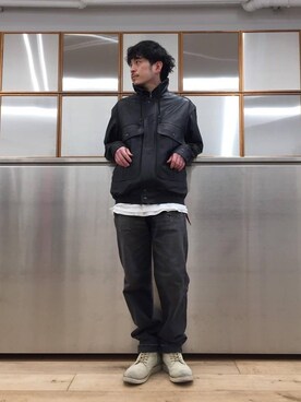 「レザーコーデ」｜「アイテム（ブルゾン）」を使った、zakiさん（メンズ・172cm）の冬コーディネート