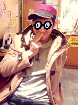 「ワークキャップ」｜「アイテム（ダッフルコート）」を使った、masashiさん（メンズ・176cm）の春コーディネート