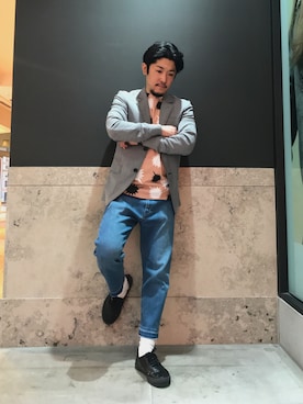 「DIESEL（ディーゼル）の00SWZR0AAOS（テーラードジャケット、グレー系）」を使った、J.yaanooさん（メンズ・165cm）の春コーディネート