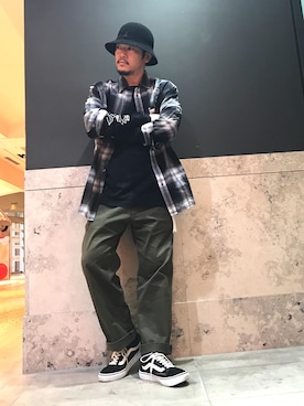 「KANGOL（カンゴール）のアイテム（ハット、ブラック系）」を使った、J.yaanooさん（メンズ・165cm）の夏コーディネート