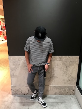 「DIESEL（ディーゼル）のアイテム（Tシャツ/カットソー、ホワイト系）」を使った、J.yaanooさん（メンズ・165cm）の夏コーディネート