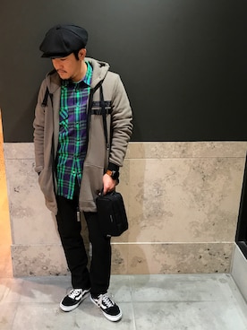 「CA4LA（カシラ）のアイテム（ハンチング/ベレー帽）」を使った、J.yaanooさん（メンズ・165cm）の秋コーディネート