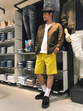 「DIESEL（ディーゼル）のアイテム（シャツ/ブラウス、グリーン系）」を使った、J.yaanooさん（メンズ・165cm）の春コーディネート