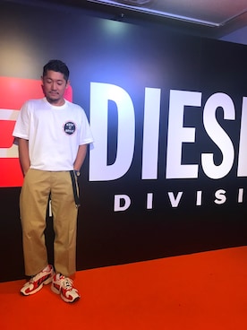 「DIESEL（ディーゼル）のアイテム（Tシャツ/カットソー、ホワイト系）」を使った、J.yaanooさん（メンズ・165cm）の夏コーディネート