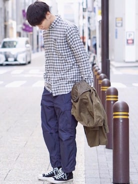「JOURNAL STANDARD（ジャーナルスタンダード）のアイテム（モッズコート）」を使った、ヨシカズさん（メンズ・186cm）の春コーディネート