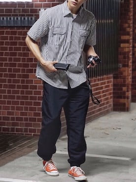 「SCANNER（スキャナー）のアイテム（トップス）」を使った、ヨシカズさん（メンズ・186cm）の秋コーディネート