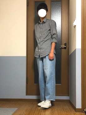 「H&M（エイチ・アンド・エム）のアイテム（シャツ/ブラウス、ホワイト系）」を使った、まそーさん（メンズ・179cm）の春コーディネート