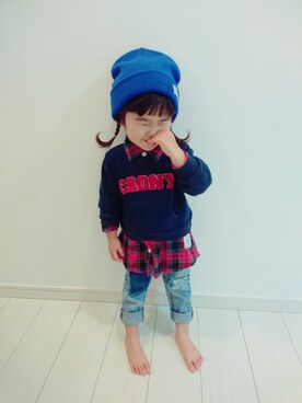 「EYECE（アイス）のアイテム」を使った、愛※直※杏さん（キッズ・80cm）の春コーディネート