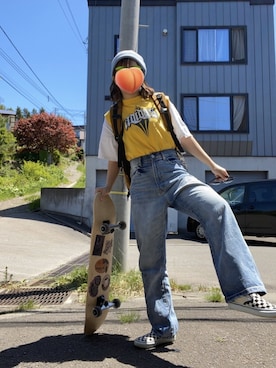「スケボー」｜「アイテム（ニットキャップ/ビーニー）」を使った、なさん（レディース・155cm）の春コーディネート