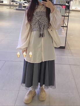 「日系极简」｜「アイテム（その他トップス）」を使った、Yikoさん（レディース・153cm）の春コーディネート