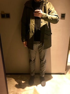 「Abercrombie&Fitch（アバークロンビーアンドフィッチ）のアイテム（モッズコート）」を使った、Ericさん（メンズ・183cm）の冬コーディネート