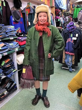 「カシミヤマフラー」｜「アイテム（その他アウター）」を使った、古着屋FunnyFace♪Ladysさん（レディース・168cm）の冬コーディネート