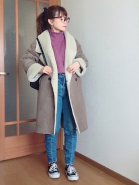 「アイテム（ムートンコート）」を使った、あゆさん（レディース・152cm）の冬コーディネート