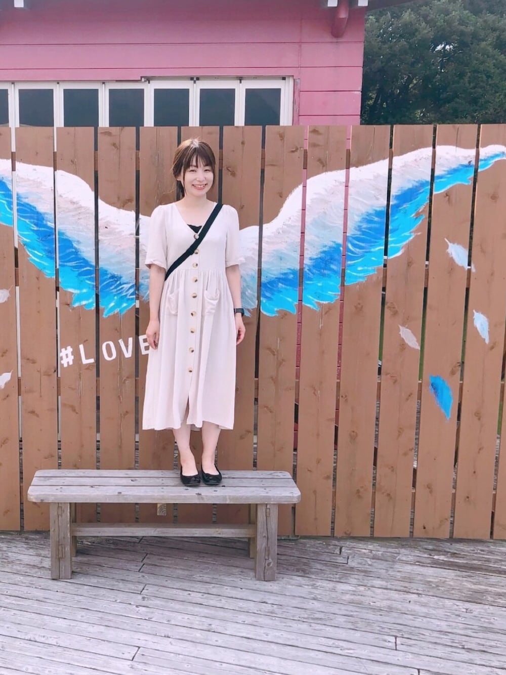 「夏コーデ、休日スタイル、シンプルコーデ、低身長コーデ、リラックススタイル、夏、バレエシューズ、ワンピース、モノトーンコーデ、プチプラ」｜「GLOBAL WORKのソフトバレエ/799307（バレエシューズ、ブラック系）」を使った、あゆさん（レディース・152cm）の夏コーディネートの1枚目の写真
