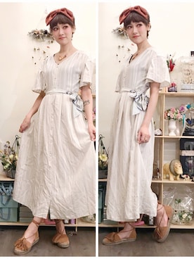 「アイテム（カチューシャ、オレンジ系）」を使った、208さん（レディース・163cm）の夏コーディネート