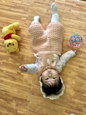 「Handmade（ハンドメイド）のアイテム（サロペット/オーバーオール）」を使った、hanamaruさん（キッズ・60cm）の冬コーディネート