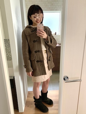 「白ニット」｜「アイテム（ダッフルコート）」を使った、Pentas🦋さん（レディース・163cm）の冬コーディネート