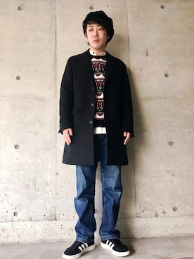 「アディダスオリジナルス」｜「アイテム（ハンチング/ベレー帽）」を使った、Ryugo Ichiiさん（メンズ・165cm）の冬コーディネート