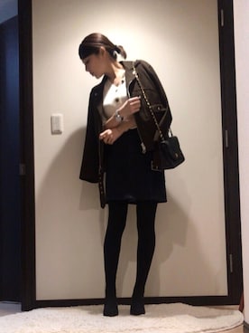 「GUコーデ」｜「アイテム（ライダースジャケット）」を使った、RUIさん（レディース・165cm）の冬コーディネート