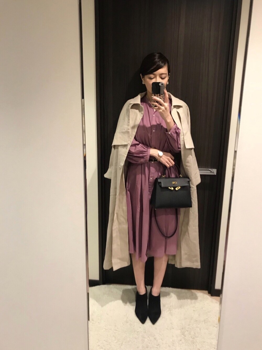 「Sonny　Label、サニーレーベル、PR、furla、フルラ、furlawatch、KBF、ケービーエフ、春、キレイめ」｜「KBFの綿麻ボリュームコート（ステンカラーコート、ホワイト系）」を使った、RUIさん（レディース・165cm）の冬コーディネートの1枚目の写真