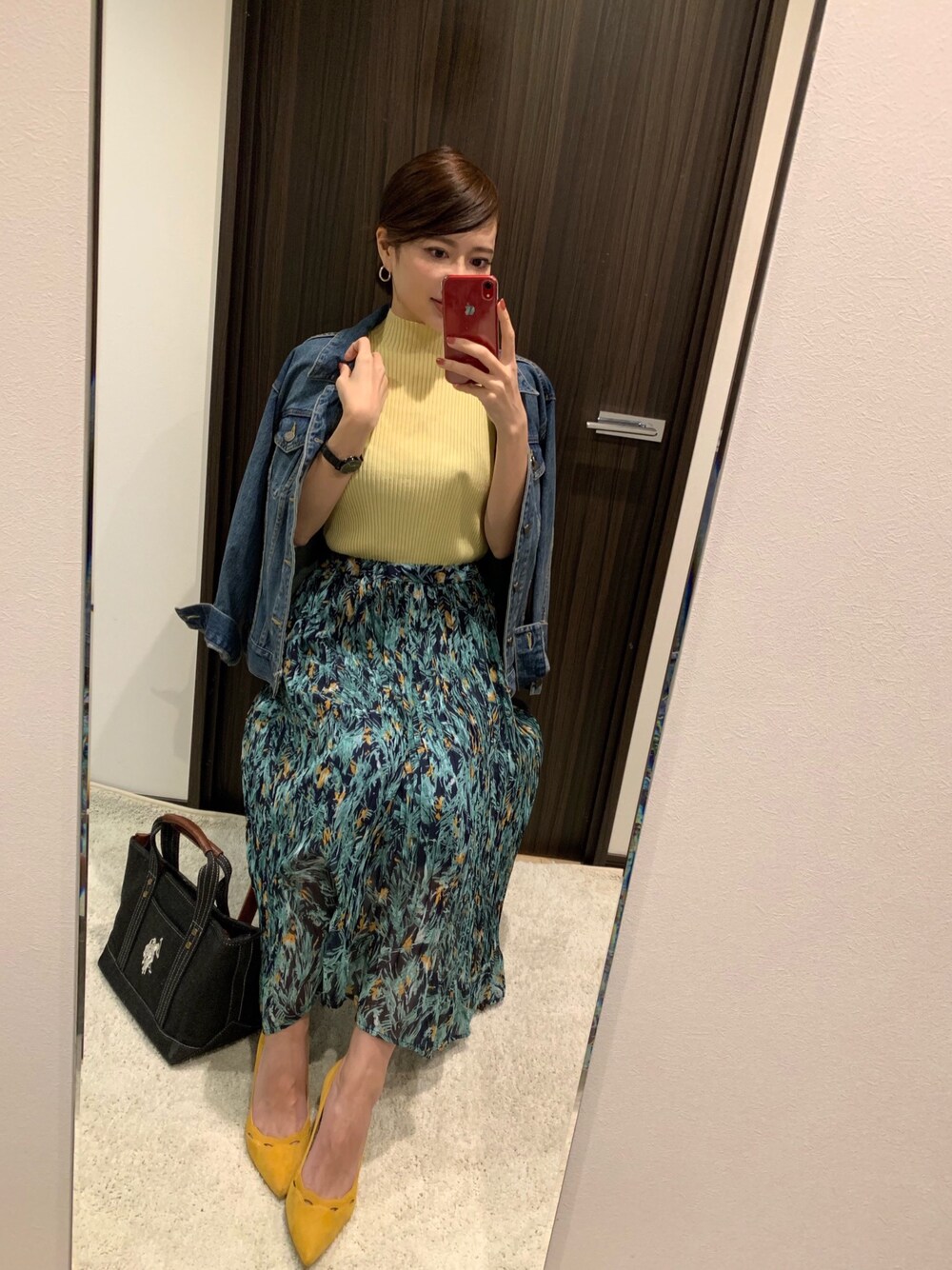 「uspolo、USポロ、PR、fredy emue、FREDY&GLOSTER、春コーデ、キレイめ、大人ガーリー、着回しコーデ、Gジャン」｜「Mila OwenのバックベルトデニムGジャン（デニムジャケット、ブルー系）」を使った、RUIさん（レディース・165cm）の春コーディネートの1枚目の写真